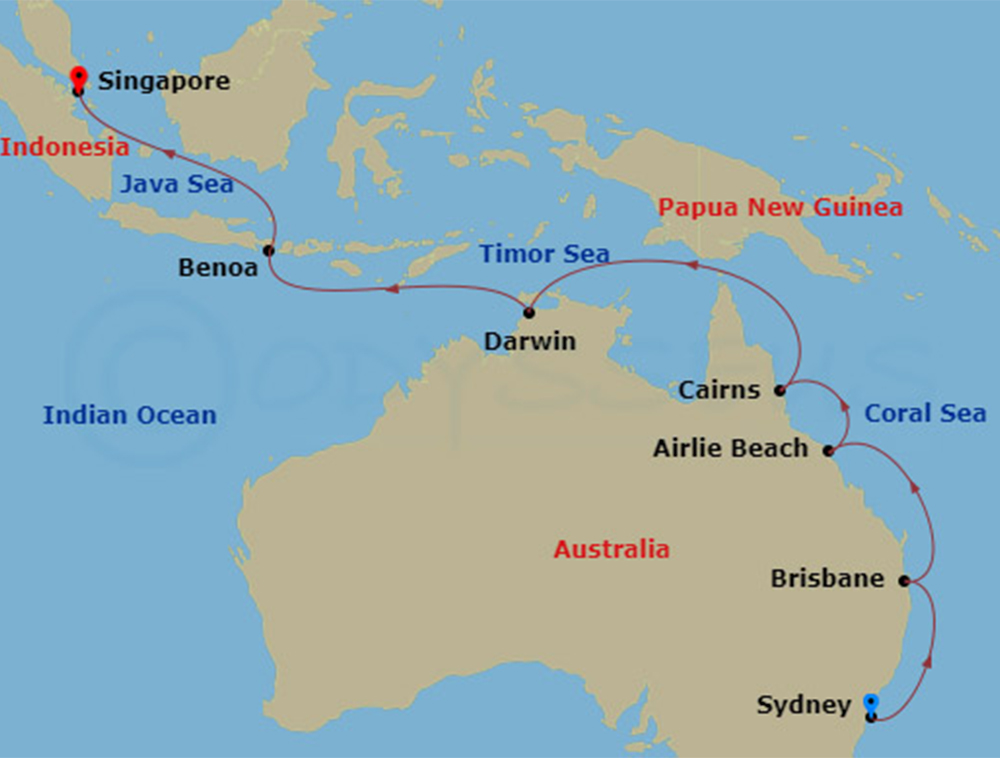 Sydney to Singapore Cruise map
